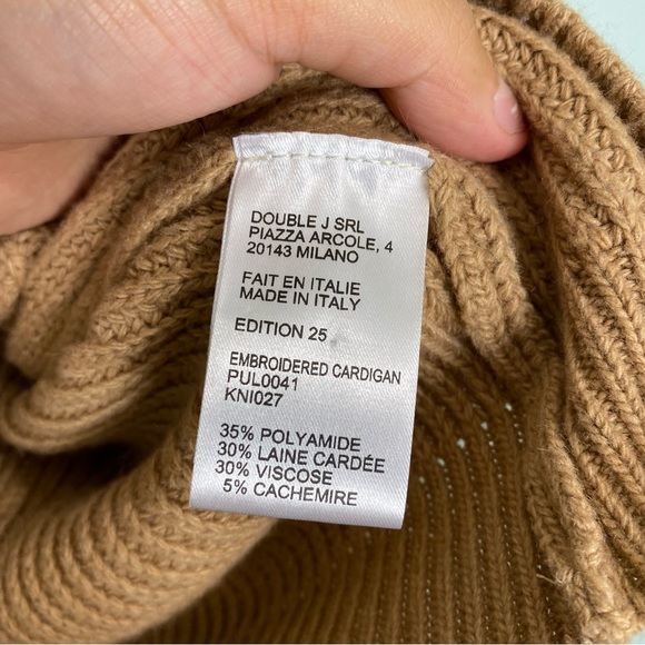 La Double J Knit Cardigan Embroidered Flowers Tan Sz L - Picture 5 of 7
